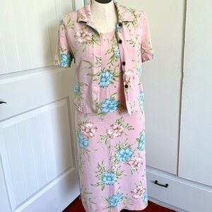Vintage Tahiti Reef Tropical Floral Pink 90’s / Y2K Two-Piece Dress Set